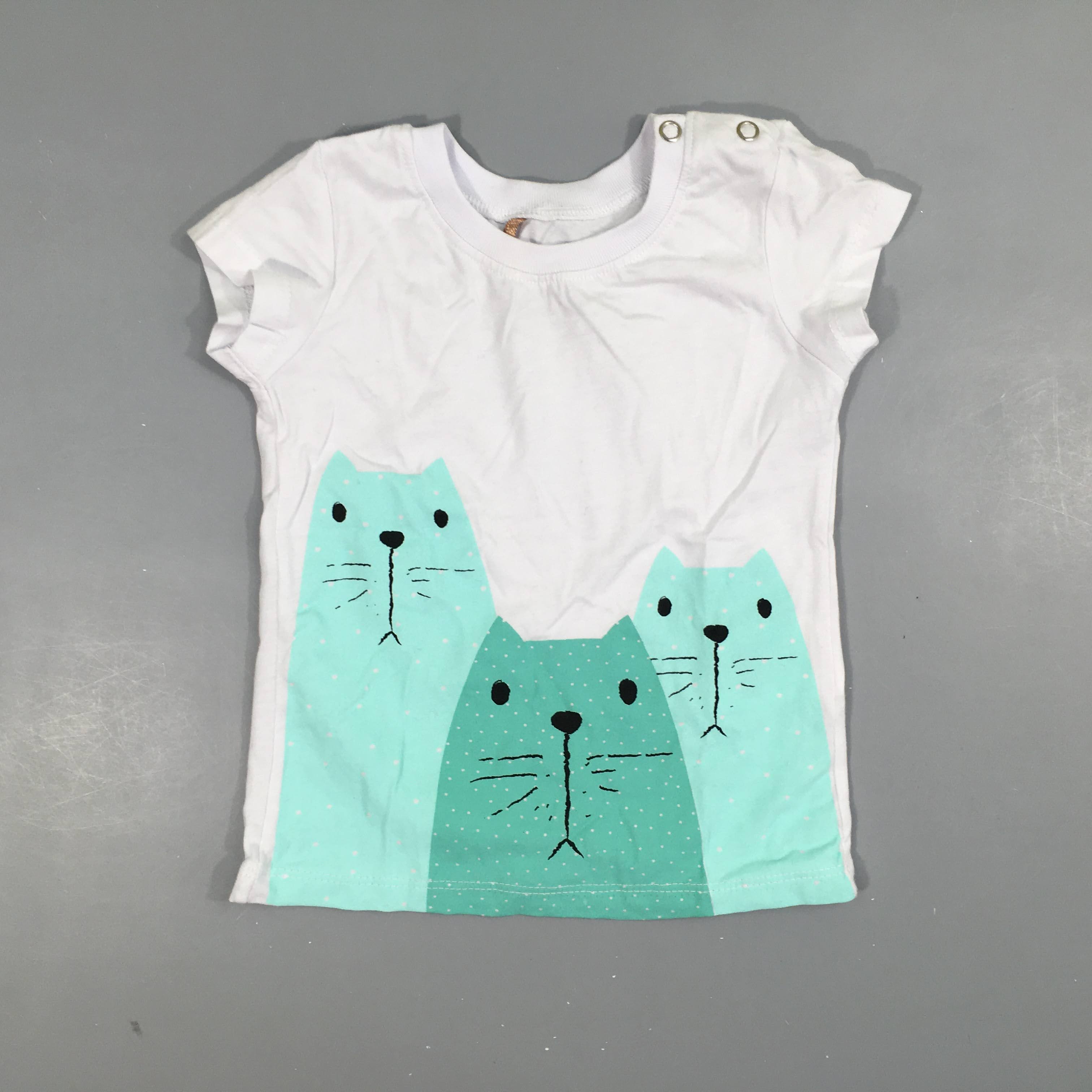 T-shirt m.c blanc  3 chats bleus 100% cotons