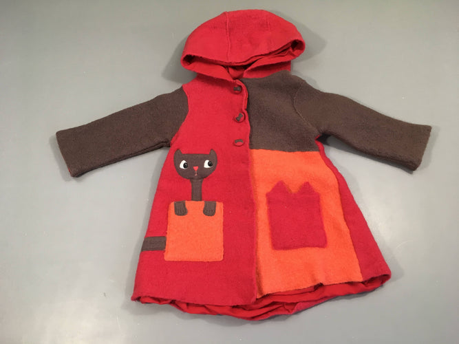 Veste pressions 100% laine rose/brun/orange à capuche chat, moins cher chez Petit Kiwi
