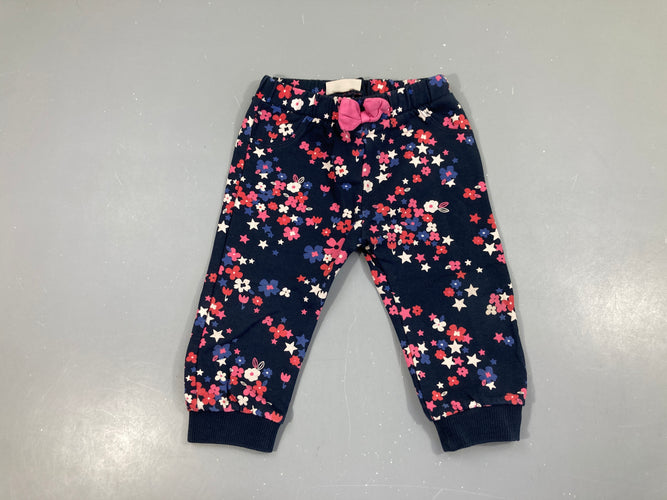 Pantalon molleton bleu foncé étoiles/fleurs taille et chevilles élastiques, moins cher chez Petit Kiwi