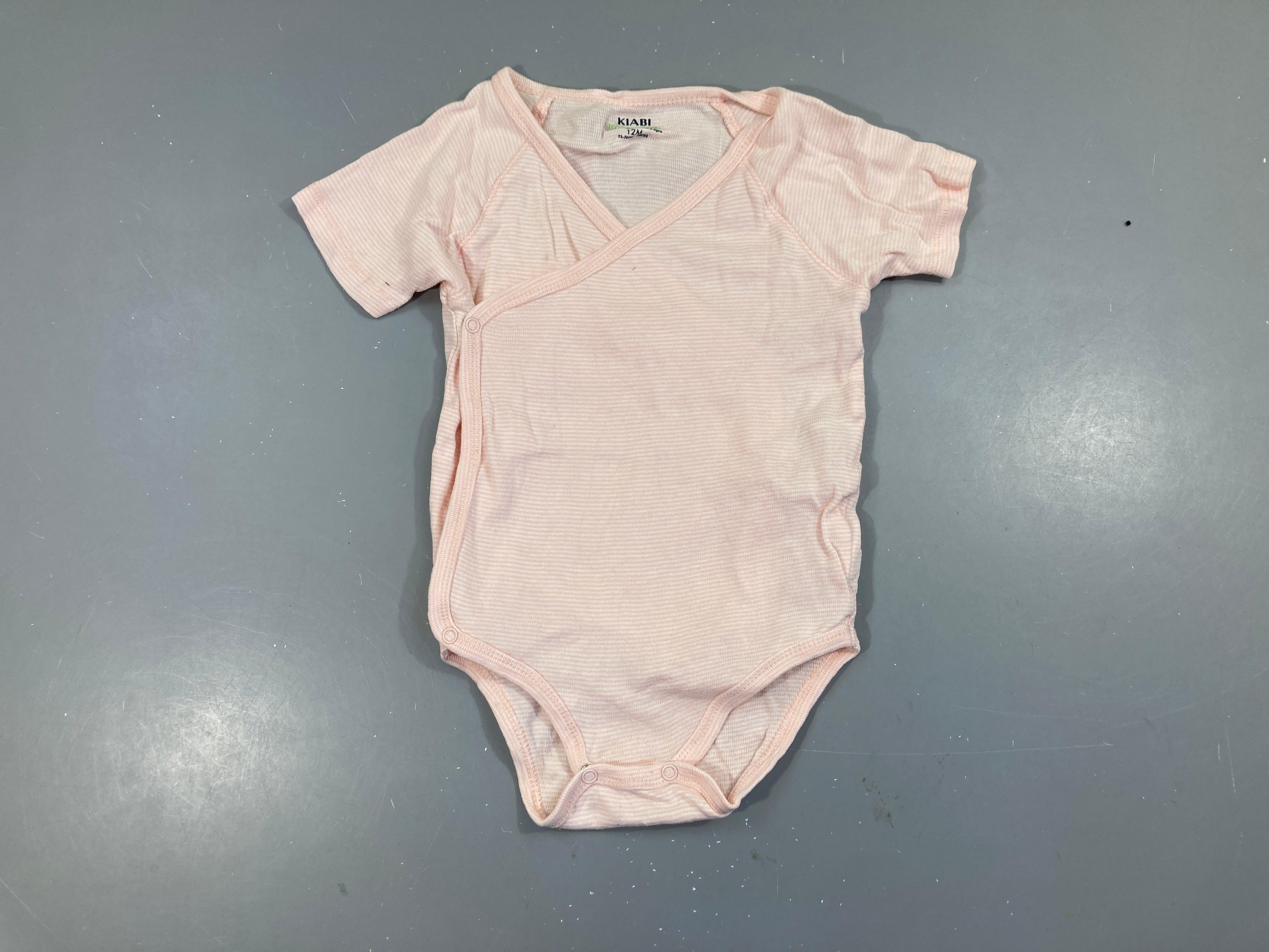 Body m.c croisé surle devant blanc rayé rose