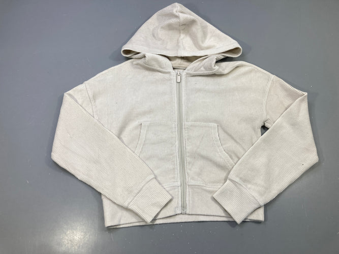 Sweat zippé capuche écru velours côtelé, poche kangourou, moins cher chez Petit Kiwi