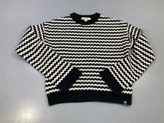 Pull noir et blanc rayures vagues, grosse maille, moins cher chez Petit Kiwi