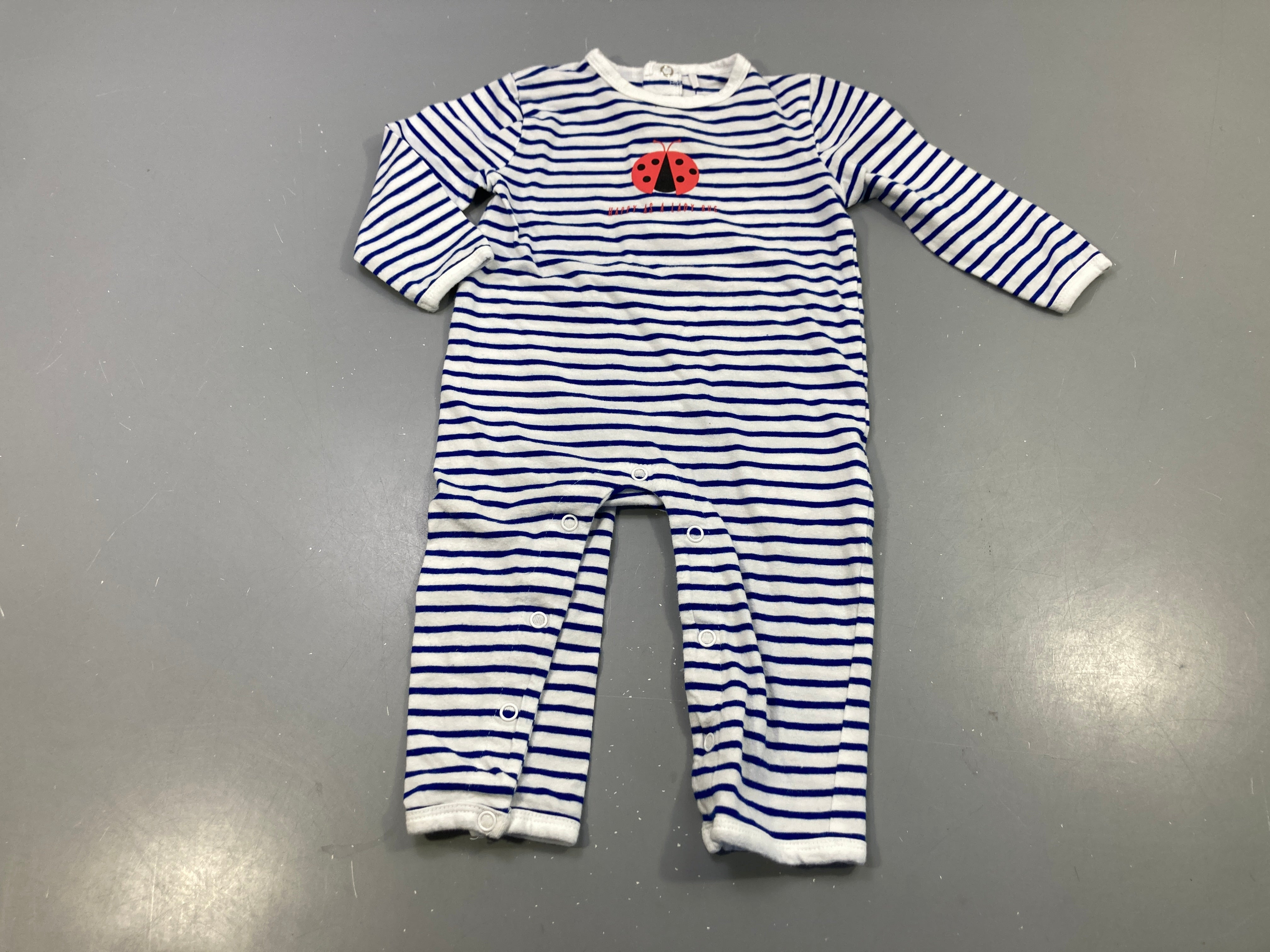 Pyjama jersey blanc rayé bleu , coccinelle