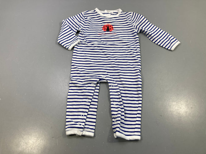 Pyjama jersey blanc rayé bleu , coccinelle, moins cher chez Petit Kiwi