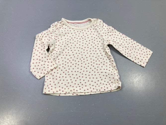 T-shirt m.l blanc à pois mauve clair, moins cher chez Petit Kiwi