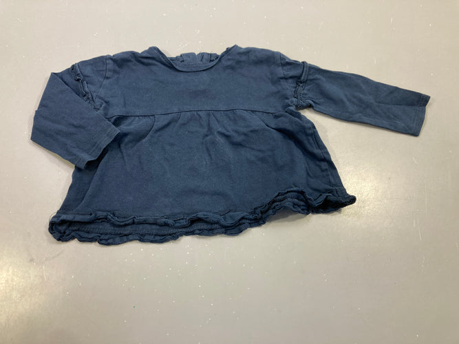 T-shirt m.l  bleu marine, petits volants aux manches et sur le dessous, moins cher chez Petit Kiwi