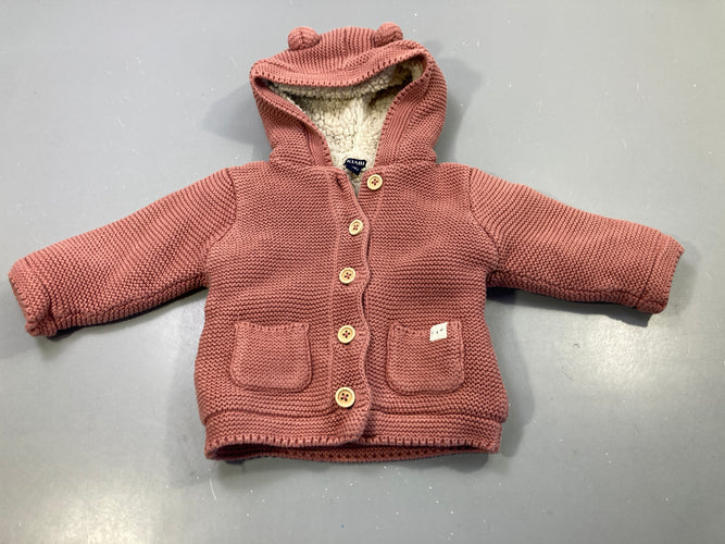 Gilet à capuche avec petites oreilles tricot rose, intérieur moutonné, moins cher chez Petit Kiwi