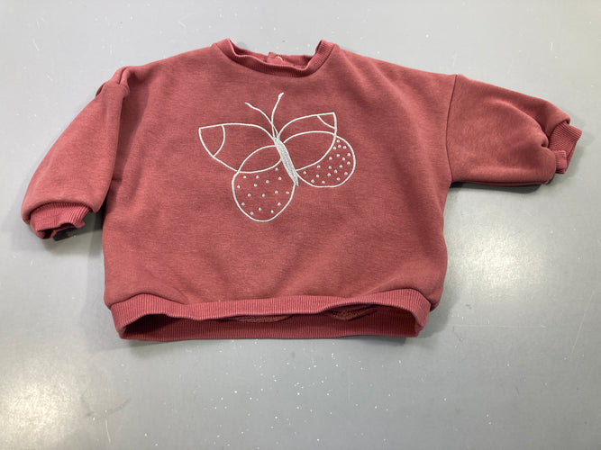 Sweat vieux  rose, papillon argenté. Intérieur doux  et chaud, moins cher chez Petit Kiwi