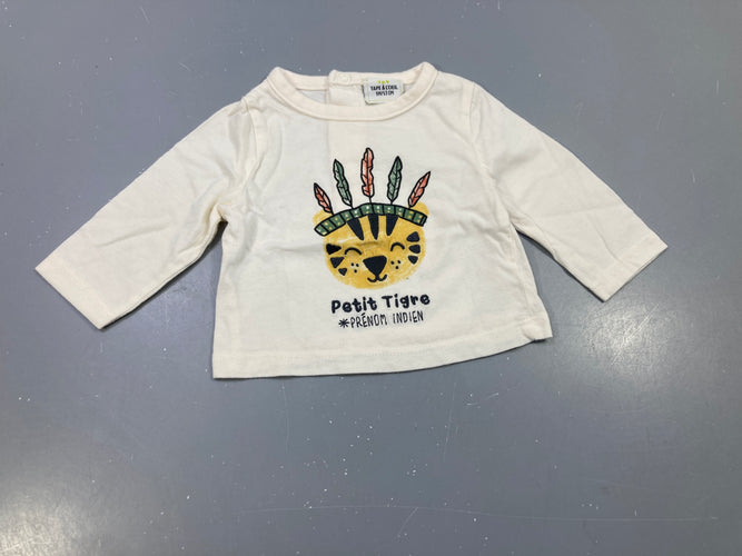 T-shirt m.l écru  "petit tigre prénom indien", moins cher chez Petit Kiwi