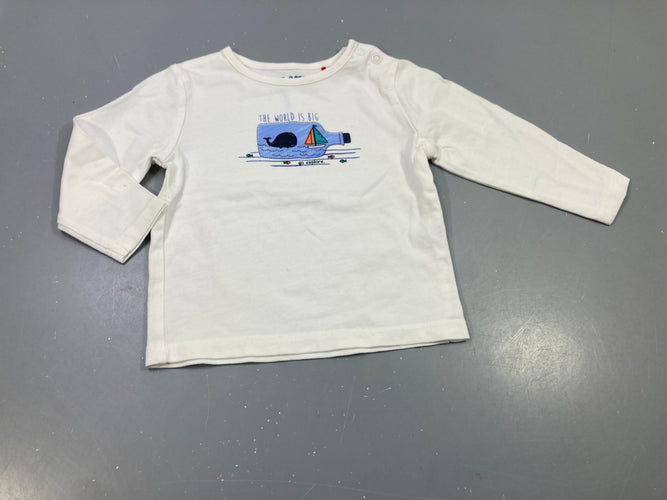 T-shirt m.l bl baleine et bâteau dans une bouteille, pas de taille indiquée estimée 6m, moins cher chez Petit Kiwi