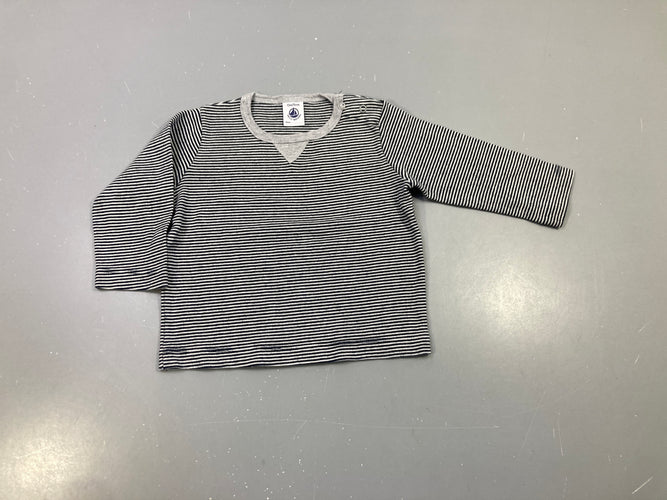T-shirt m.l rayé bleu marine,gris blanc, bord du col gris flammé, moins cher chez Petit Kiwi