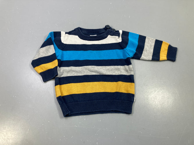 Pull bleu marine rayé jaune,blanc , bleu, gris, moins cher chez Petit Kiwi
