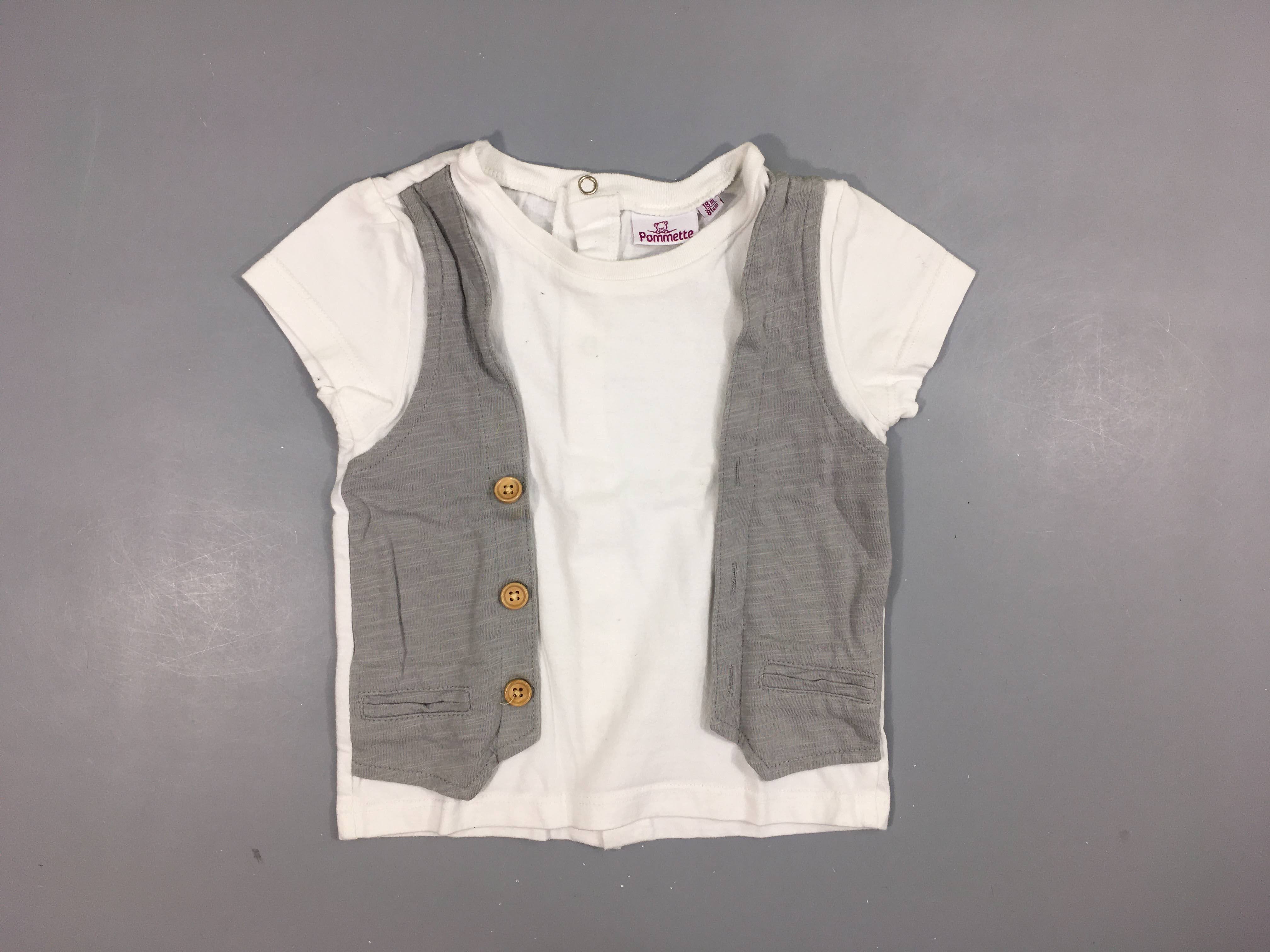 T-shirt m.c blanc avec effet gilet gris flammé superposé 100% coton