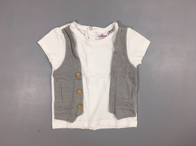 T-shirt m.c blanc avec effet gilet gris flammé superposé 100% coton, moins cher chez Petit Kiwi