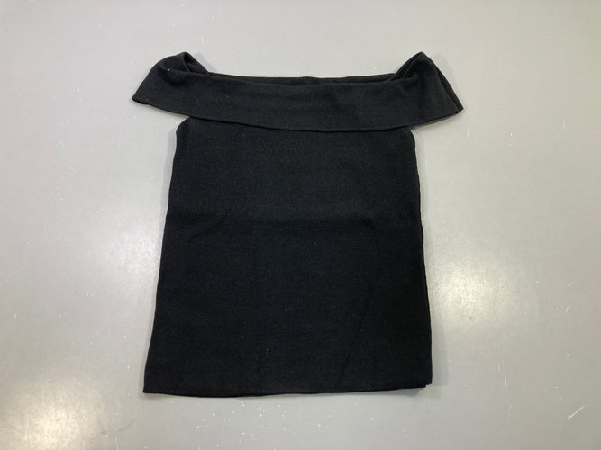 Blouse noir côtelé col bardot, moins cher chez Petit Kiwi