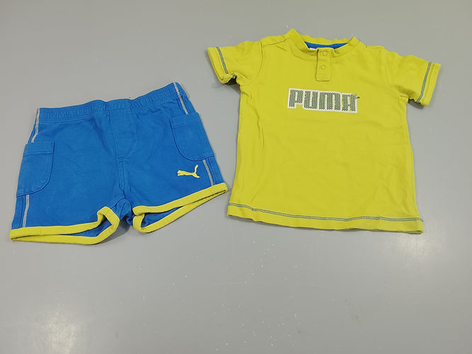 Ensemble T-shirt m.c vert "Puma" + short bleu et vert, moins cher chez Petit Kiwi