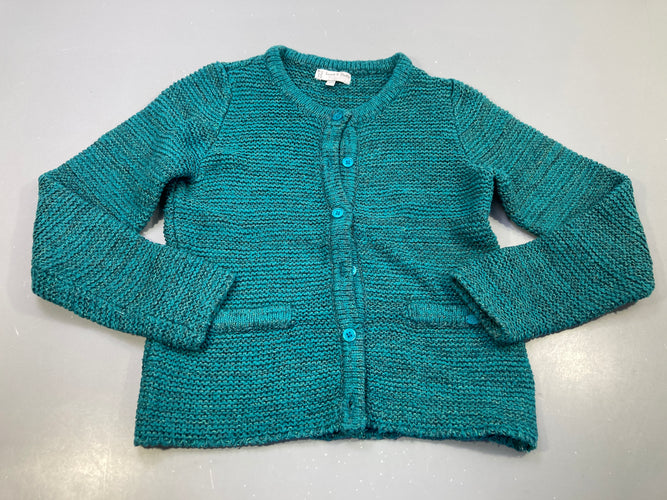 Gilet tricot turquoise avec fils métalliques., moins cher chez Petit Kiwi