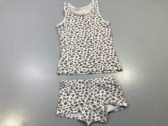 Ensemble chemisette m.c + culotte assortie gris clair chiné motifs léopard, moins cher chez Petit Kiwi