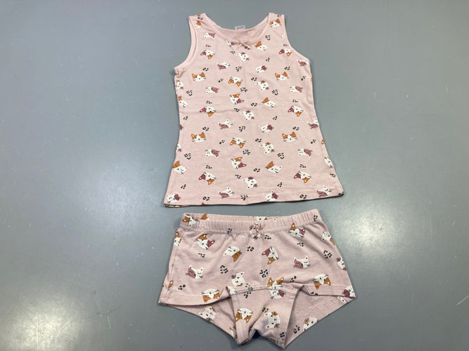 Ensemble chemisette m.c + culotte assortie rose clair , têtes de chats, moins cher chez Petit Kiwi