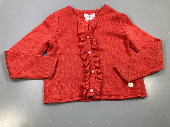Gilet rose saumon texturé , boutons papillons, moins cher chez Petit Kiwi