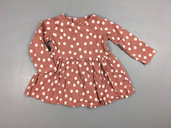Robe m.l  vieux rose, pois blancs  100% coton, moins cher chez Petit Kiwi