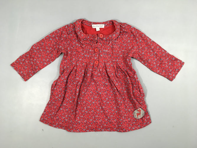 Robe m.l rouge fines  fleurs grises 50% coton 50% modal, moins cher chez Petit Kiwi