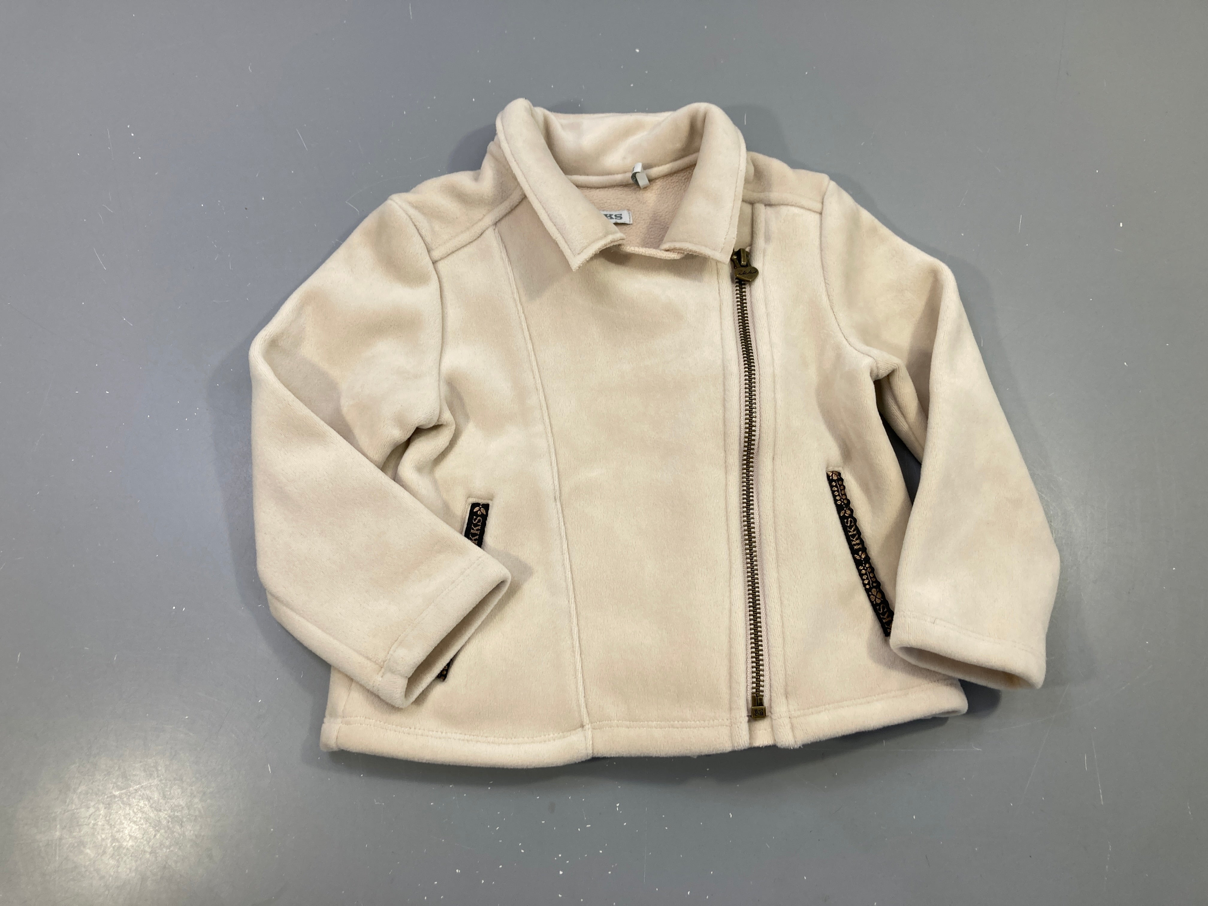 Blaser zippé beige écru velours col chemise, zip asymétrique