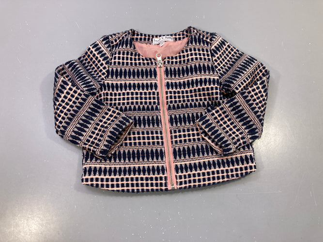 Blaser zippé bleu marine et rose tissage relief, doublée, Smart & Pretty, moins cher chez Petit Kiwi