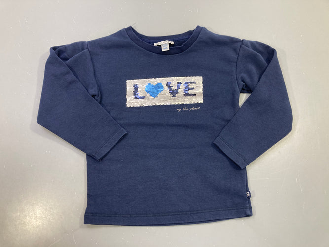 Sweat bleu marine "Love" sequins réversibles, moins cher chez Petit Kiwi