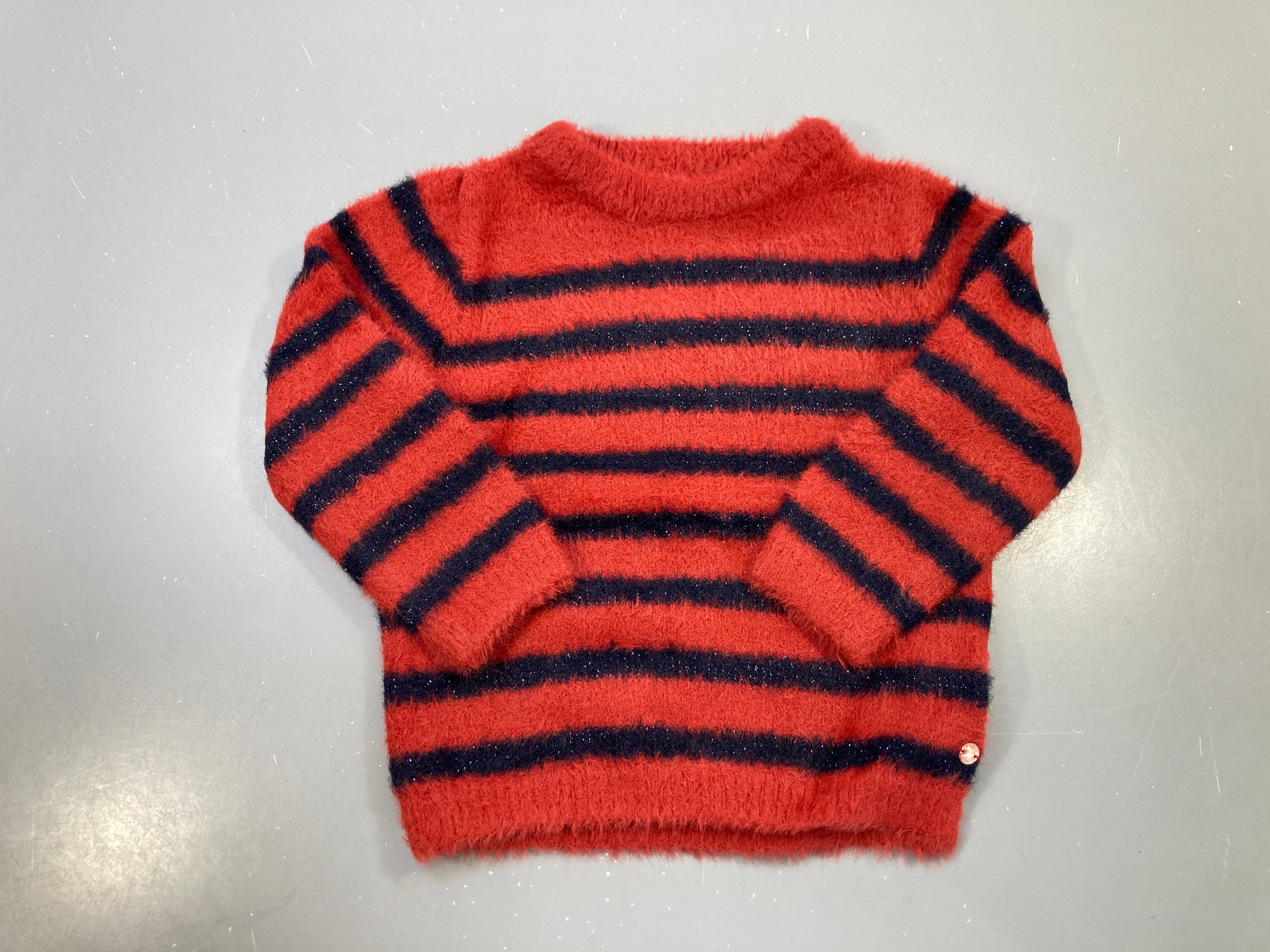 Pull rouge duveteux rayé bleu marine pailleté FEUTRé Taille comme un 2a