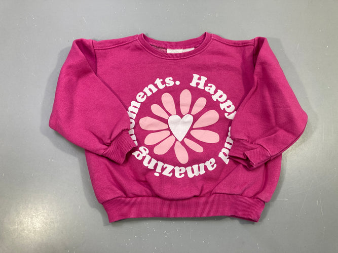 Sweat rose fuchsia fleur cœur "Happy and amazing moments", moins cher chez Petit Kiwi
