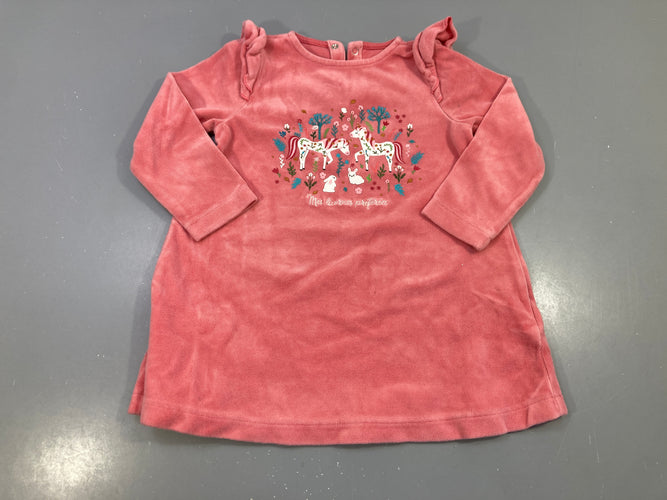 Robe de nuit m.l rose velours licornes, volants épaules, moins cher chez Petit Kiwi