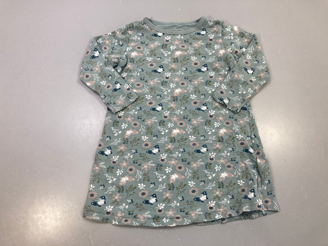 Robe de nuit jersey m.l vert de gris fleurs et papillons, moins cher chez Petit Kiwi