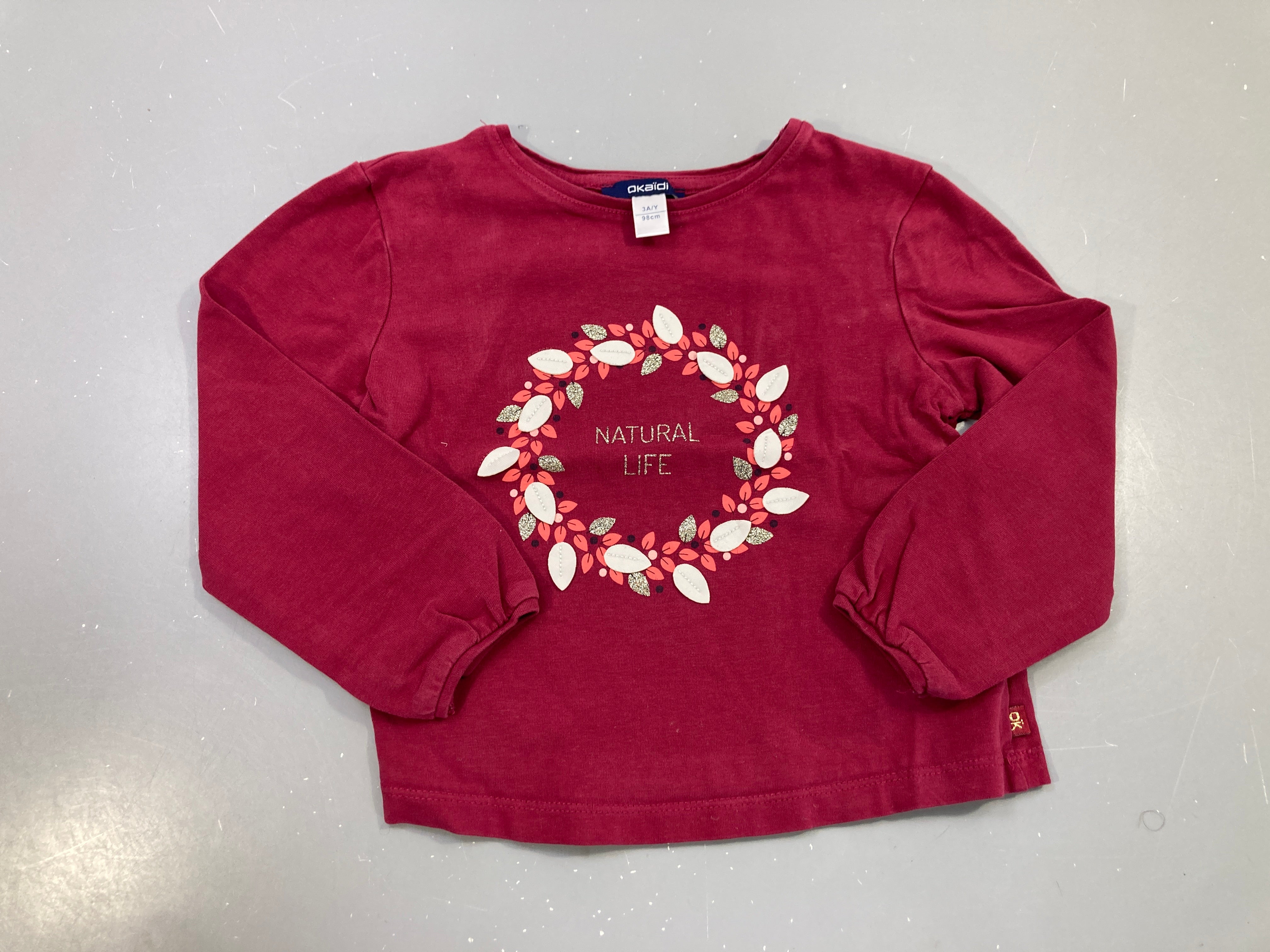 T-shirt m.l bordeaux couronne de feuilles 