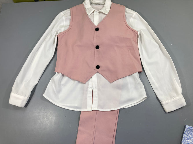 Gilet de costume rose + Pantalon + chemise m.l blanche, moins cher chez Petit Kiwi