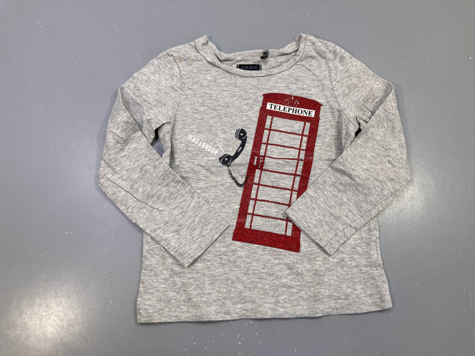 T-shirt m.l gris chiné cabine téléphonique rouge pailletée "IKKS London", moins cher chez Petit Kiwi