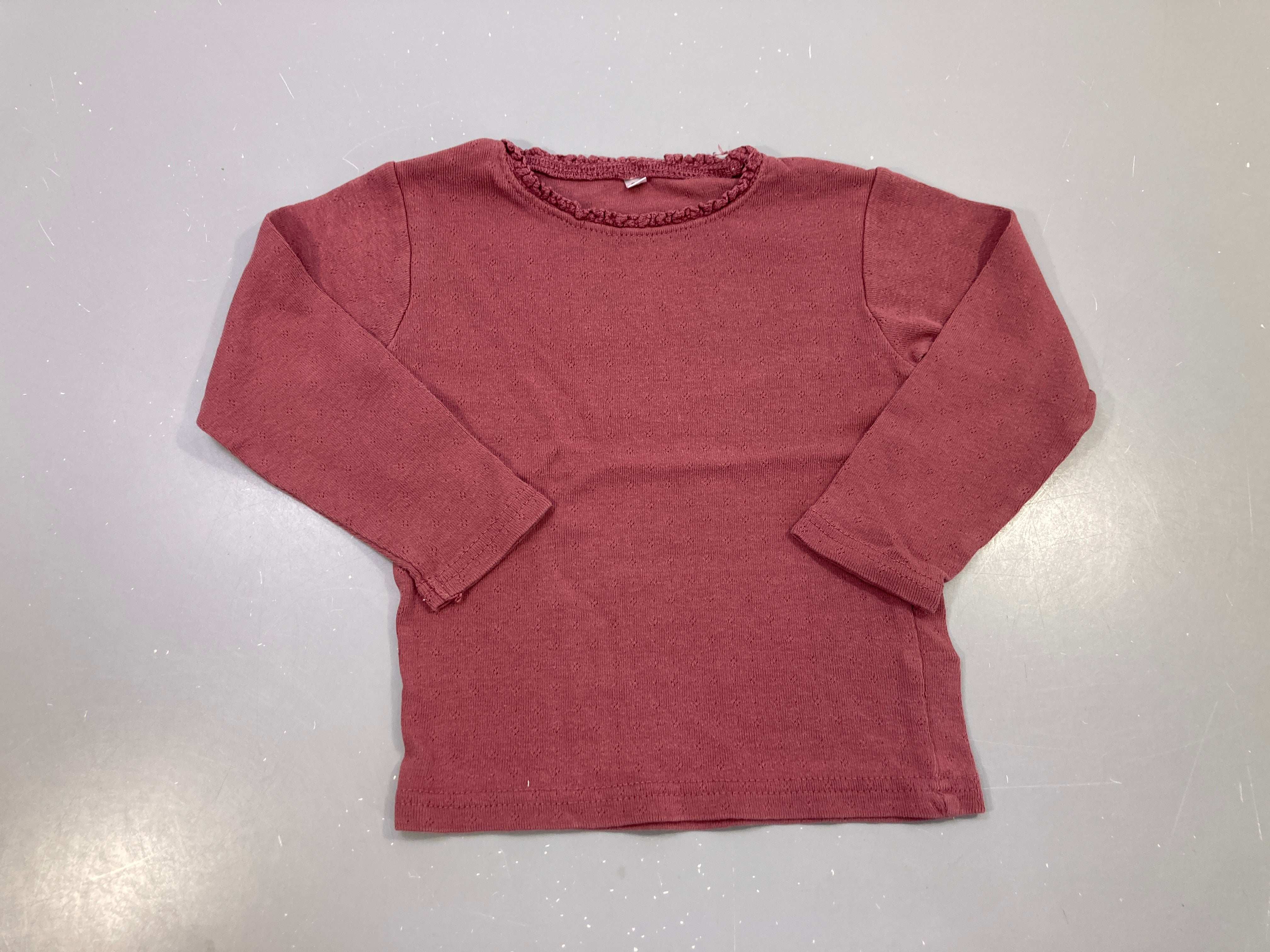 T-shirt m.l vieux rose maille ajourée, col froncé