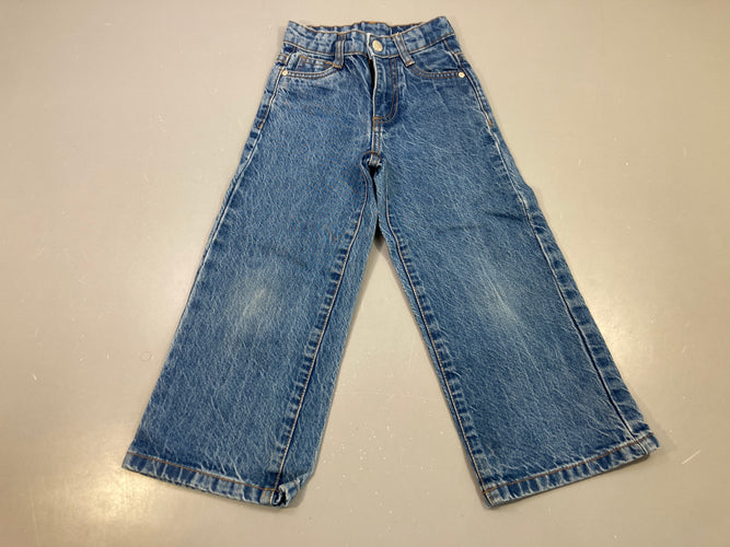 Pantalon bleu jean large délavé, taille réglable, moins cher chez Petit Kiwi