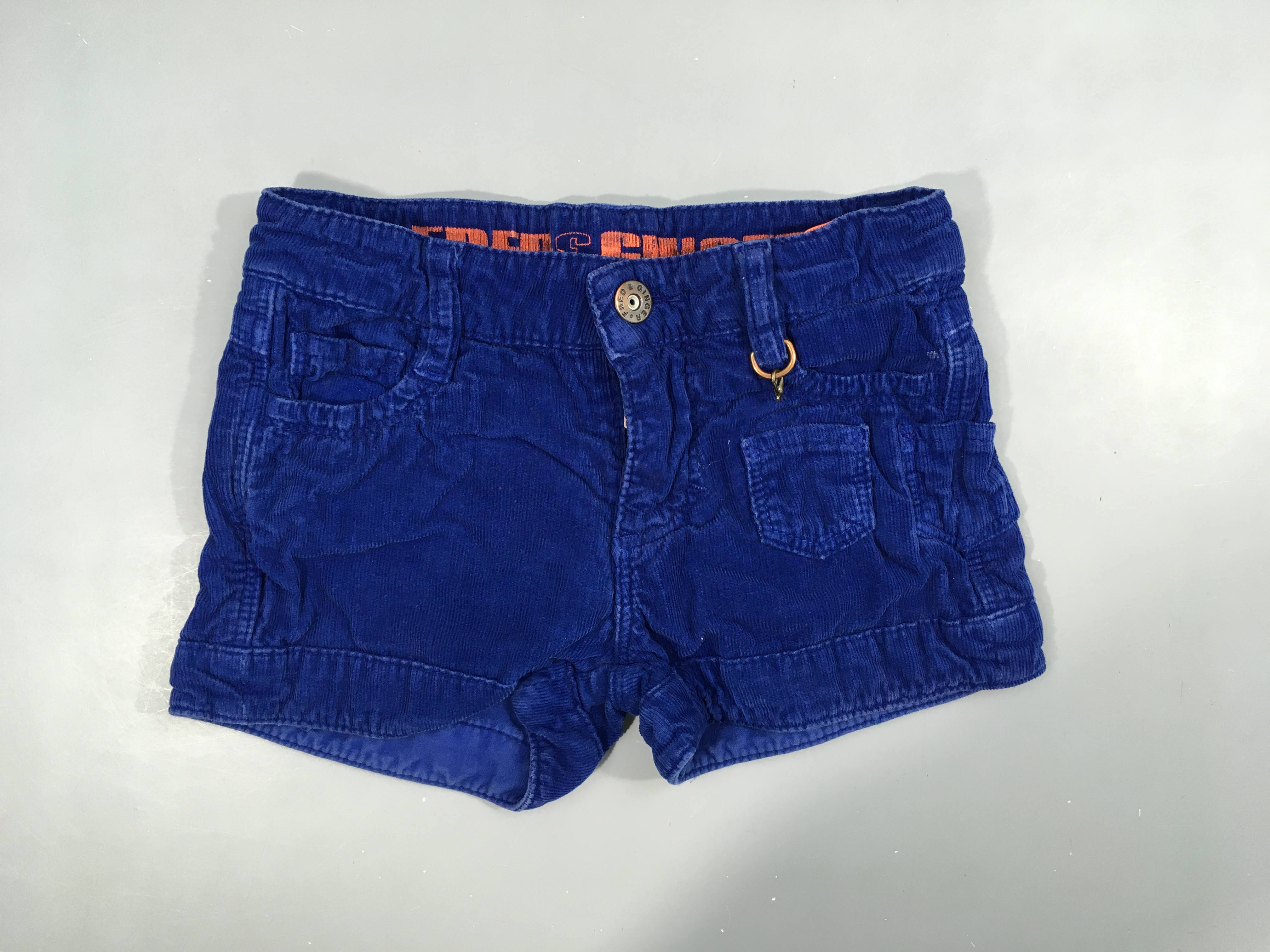 Short velours côtelé bleu 100% coton  (manque un élément à l'attache)