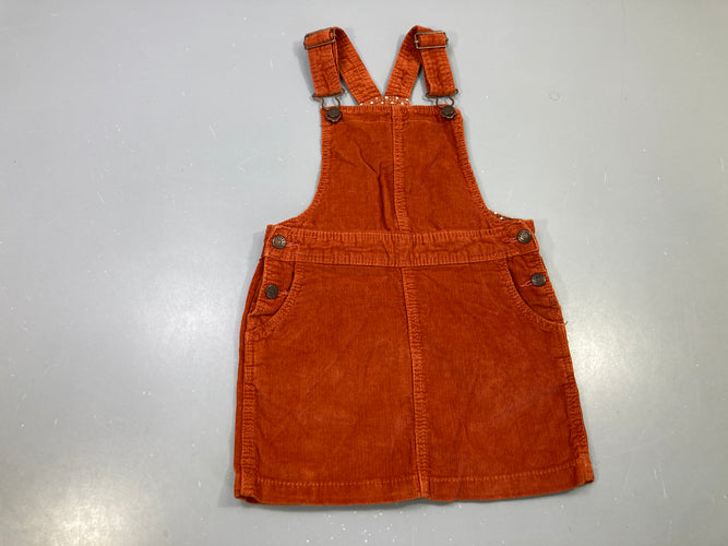 Robe s.m salopette orange rouille velours côtelé, poches, moins cher chez Petit Kiwi