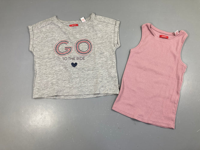 T-shirt m.c gris go + débardeur côtelé mauve, moins cher chez Petit Kiwi