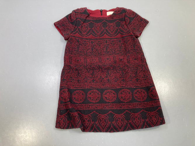 Robe m.c bordeaux et noire motifs jacquard, zippée dos, doublée, moins cher chez Petit Kiwi