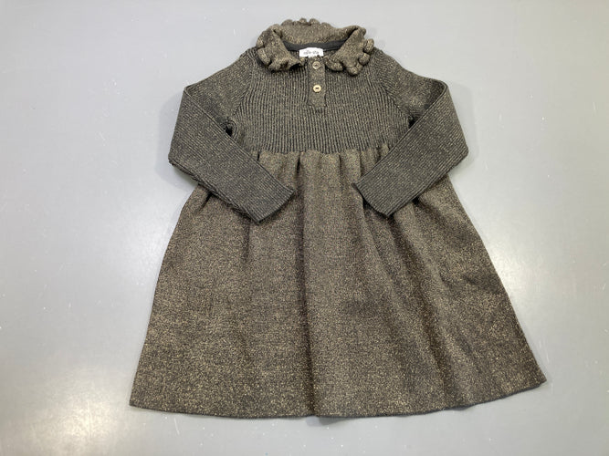Robe m.l gris anthracite maille lurex doré, col volanté, Milla Star, moins cher chez Petit Kiwi