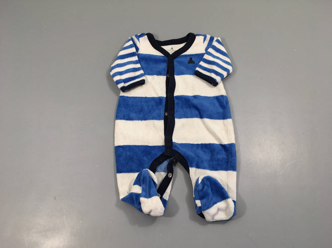 Pyjama velours bleu rayé blanc, moins cher chez Petit Kiwi