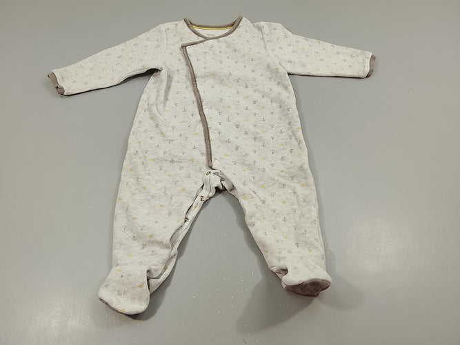 Pyjama velours gris clair flammé ,  ancres grises, poissons jaunes, moins cher chez Petit Kiwi