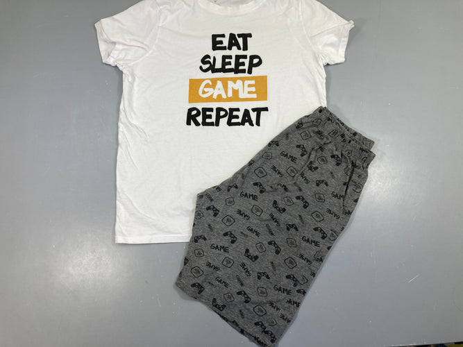 Pyjashort 2pcs jersey blanc eat sleep, moins cher chez Petit Kiwi