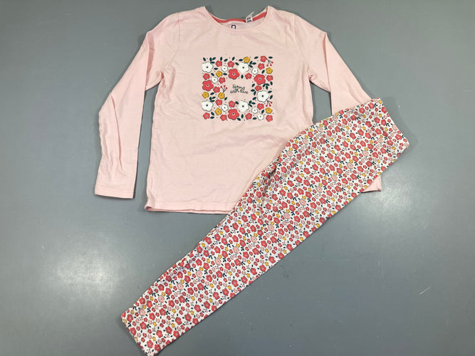 Pyjama 2pcs jersey rose fleuri, moins cher chez Petit Kiwi
