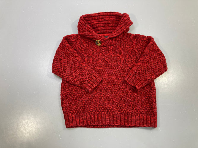 Pull maille torsadée rouge chiné col châle boutonné, moins cher chez Petit Kiwi