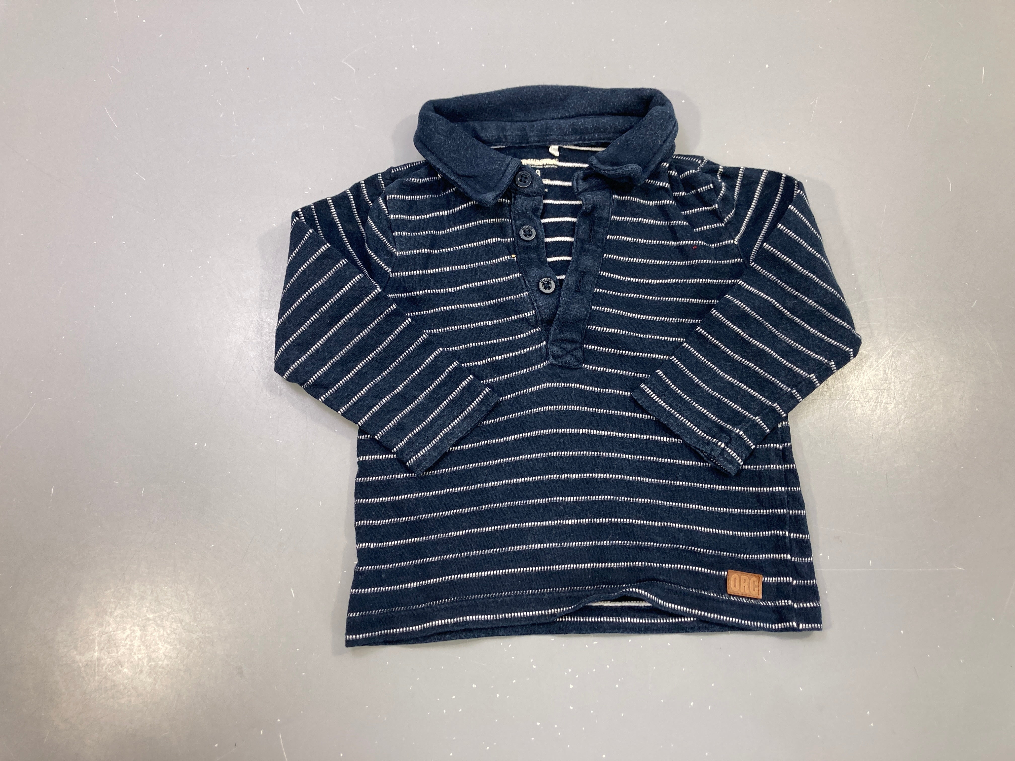Polo m.l bleu marine rayé blanc