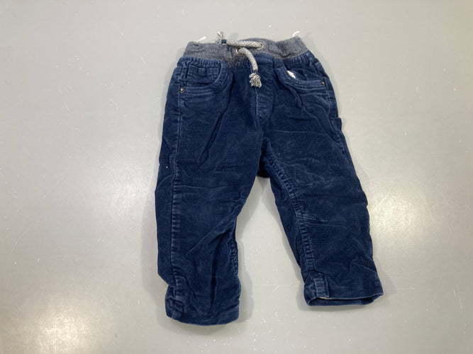 Pantalon velours côtelé bleu marine, taille bord-côte grise à cordon Doublé jersey, moins cher chez Petit Kiwi